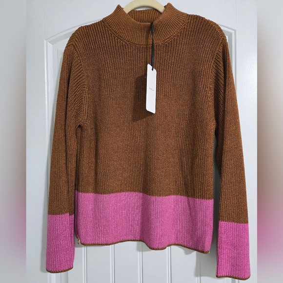 VARLEY Panama Knit Colorblock Metallic Caramel Cafe Sweater Sz S NWT - Picture 5 of 12